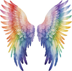 Obraz premium Rainbow Angel Wings Watercolor Illustration – Vibrant Wings Art Isolated on White Background