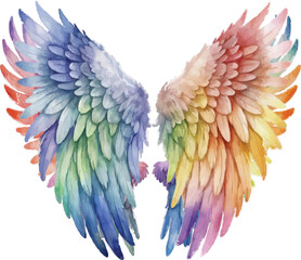 Obraz premium Rainbow Angel Wings Watercolor Illustration – Vibrant Wings Art Isolated on White Background