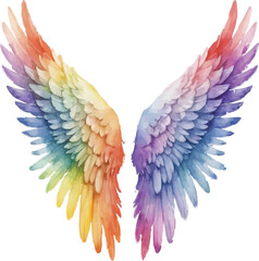 Obraz premium Rainbow Angel Wings Watercolor Illustration – Vibrant Wings Art Isolated on White Background