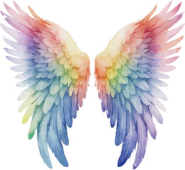 Obraz premium Rainbow Angel Wings Watercolor Illustration – Vibrant Wings Art Isolated on White Background