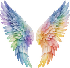 Fototapeta premium Rainbow Angel Wings Watercolor Illustration – Vibrant Wings Art Isolated on White Background