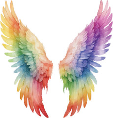 Obraz premium Rainbow Angel Wings Watercolor Illustration – Vibrant Wings Art Isolated on White Background