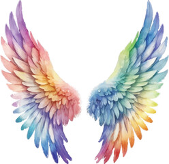 Fototapeta premium Rainbow Angel Wings Watercolor Illustration – Vibrant Wings Art Isolated on White Background