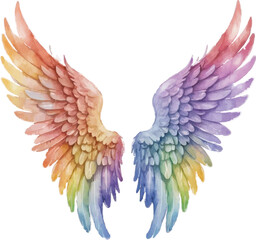 Obraz premium Rainbow Angel Wings Watercolor Illustration – Vibrant Wings Art Isolated on White Background