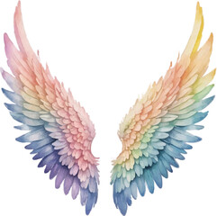 Obraz premium Rainbow Angel Wings Watercolor Illustration – Vibrant and Ethereal Art Isolated on White Background