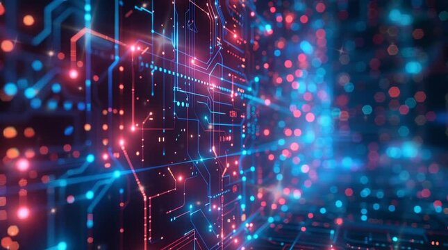 Vibrant Data Visualization: Financial and Technological Analytics with Neon red and blue Grid Highlights