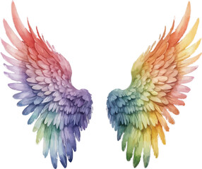 Obraz premium Rainbow Angel Wings Watercolor Illustration – Vibrant and Ethereal Art Isolated on White Background