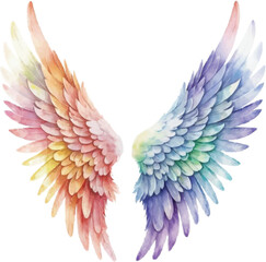 Fototapeta premium Rainbow Angel Wings Watercolor Illustration - Vibrant, Ethereal Design on White Background