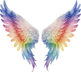 Fototapeta premium Rainbow Angel Wings Watercolor Illustration - Vibrant, Ethereal Design on White Background
