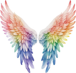 Fototapeta premium Rainbow angel wings watercolor illustration isolated on white background