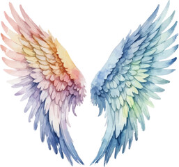 Obraz premium Rainbow angel wings watercolor illustration isolated on white background