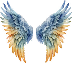 Fototapeta premium Rainbow angel wings watercolor illustration isolated on white background