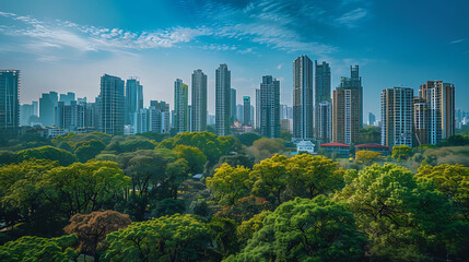 Fototapeta premium Cityscape with Lush Greenery