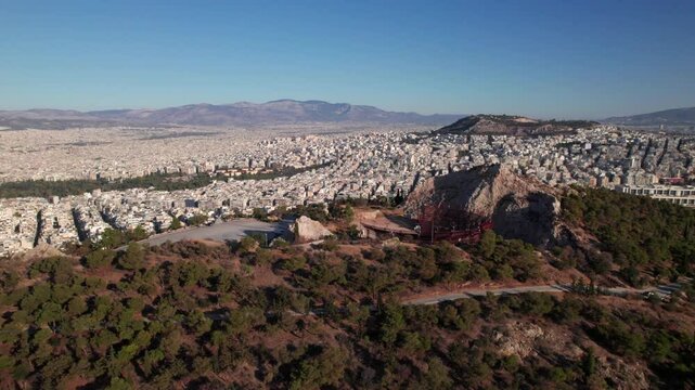Amphitheater of Lycabettus on Lycabettus Hill Park, Athens, Greece, 4K aerial