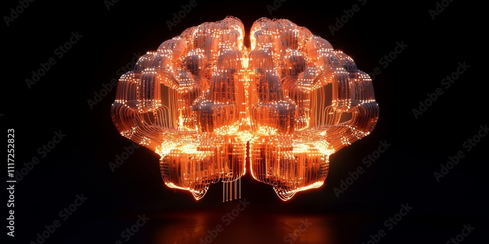 Poster glowing ai brain digital neural network circuitry technology concept