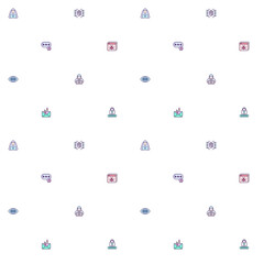 Seamless pattern cyber security icon on white background. Included the icons as bug, protection, virus, hacking, bug, antivirus, cyber lock, network, spam, spy And Other Elements