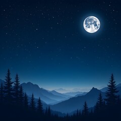 Fototapeta premium Silhouetted trees, moonlit sky