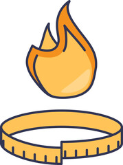 A flame above a measuring tape symbolizes fat burning and weight loss.