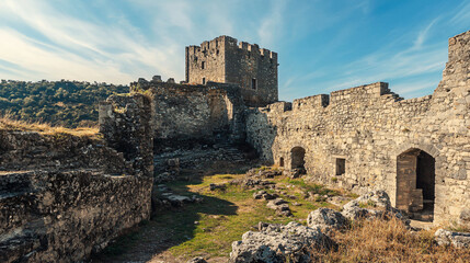 An ancient fortress with robust walls and historical military architecture.