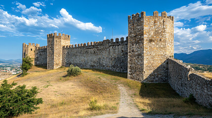 An ancient fortress with robust walls and historical military architecture.