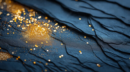 Textured dark surface with golden glitter creating stunning contrast