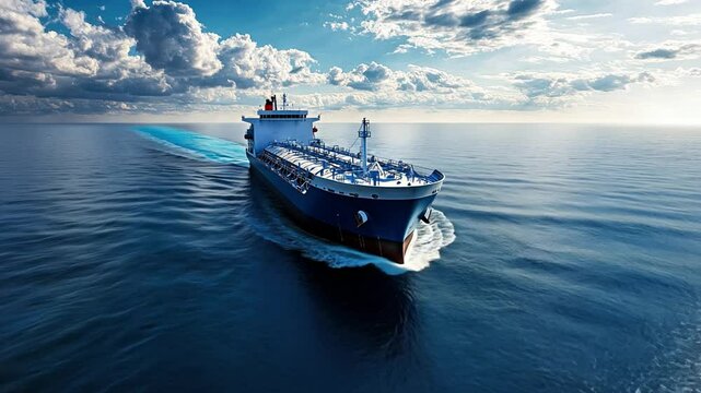 Hydrogen-powered cargo ships crossing oceans with zero-emission, sustainable fuel technology.
