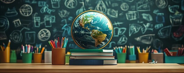 Exploring geography concepts with globe in classroom setting education