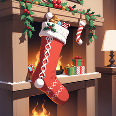 Red Christmas Stocking with Festive Details