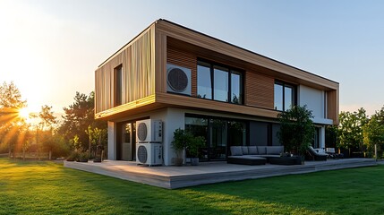 Modern architectural home at sunset residential outdoor serenity