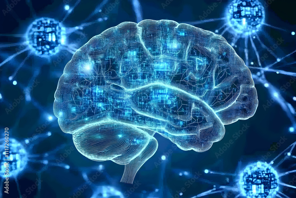 Poster digital brain with neural network connections.