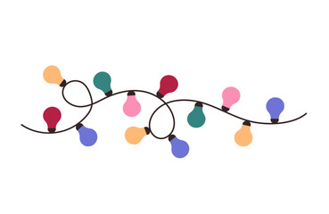 Christmas garland. Xmas glowing bulbs. Light strings.