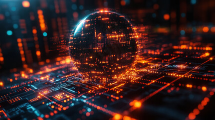 glowing digital globe surrounded by network of circuits