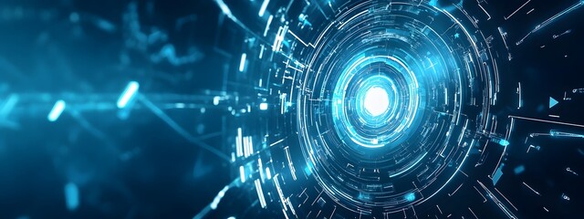 Obraz premium Dark blue background with white futuristic technology and digital connection lines, banner design for website header,