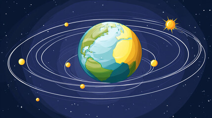 Naklejka premium Earth axis diagram illustration showing the tilt of the Earth's rotational axis relative to its orbital plane, explaining the cause of seasonal changes and the distribution of sunlight.