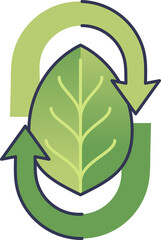 A green leaf with recycling arrows symbolizes sustainability and eco-friendliness.