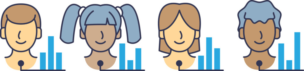 Illustration of diverse jurors with bar graphs, symbolizing data-driven juror analysis.