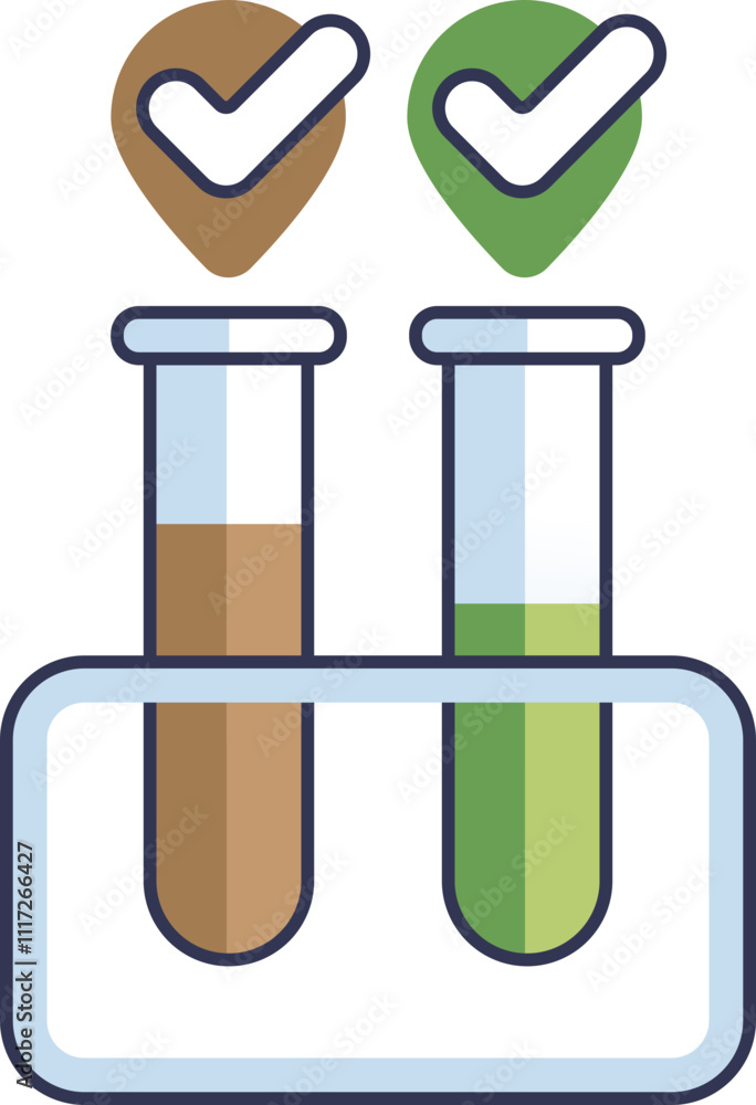Poster two test beakers with check marks symbolize successful experiments.