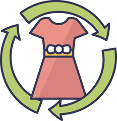 A dress surrounded by recycling arrows symbolizes sustainable fashion and eco-friendly clothing practices.