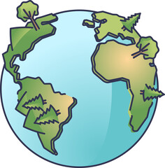 Illustrated globe with trees symbolizing environmental awareness.