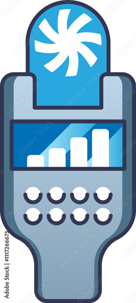 Poster digital anemometer icon with wind turbine and data display, symbolizing wind speed measurement.