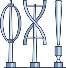 Illustration of three vertical axis wind turbine designs showcasing innovation in renewable energy.