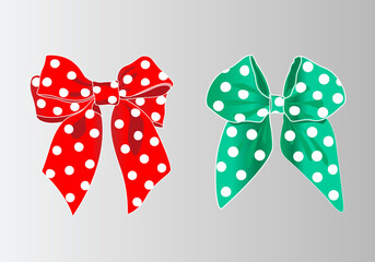 Red and green polka dot bows set vector design elements decoration