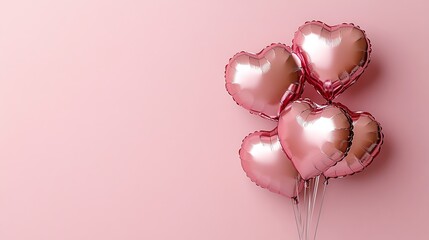 Fototapeta premium Pink background celebration featuring joyful heart-shaped balloons