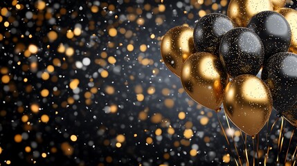 Celebration night festive atmosphere with gold and black balloons