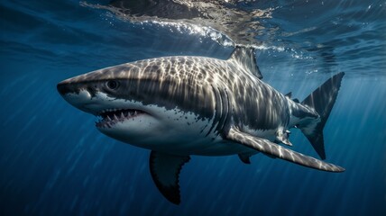 Fototapeta premium Great White Shark in Predatory Pose