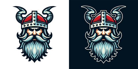 Santa Claus in viking helmet illustration. Isolated on dark background. Medieval element for Christmas holiday. Vector Eps 10.