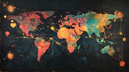 Global connectivity map world digital art abstract aerial view