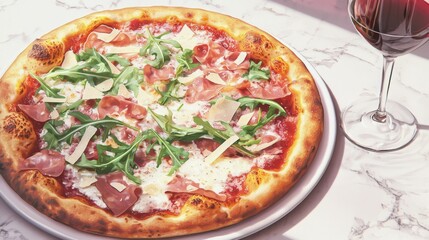 Delicious Gourmet Pizza with Prosciutto Arugula Parmesan