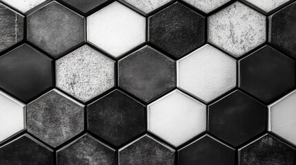 Repeating Pattern of Black and White Hexagons