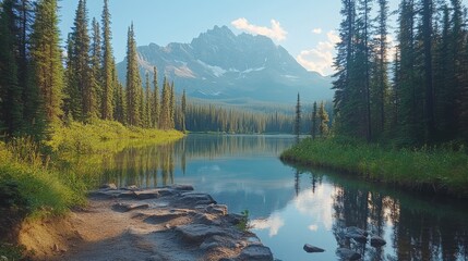Serene Mountain Landscape at Golden Hour